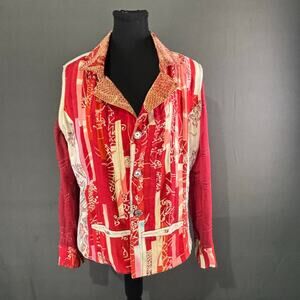 NWT Nadya Blouse Women’s 2 Boho Reversible Handmade in Bali Button Up Red White